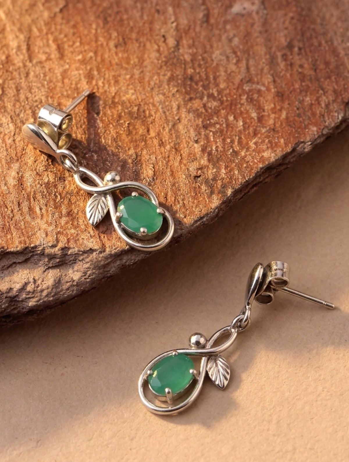 925 Sterling Silver Green Onyx Earrings for Women | Gemstone Earrings | Handmade Silver Jewelry | Elegant Daily Wear Gift