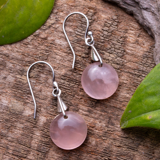 Fusionari 925 Sterling Silver Rose Quartz Earrings for Women | Healing Crystal Earrings | Elegant Everyday Jewelry