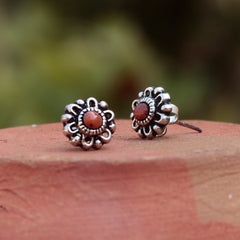 925 Sterling Silver Carnelian Eartops for Women | Authentic Silver Jewelry | Handcrafted Elegant Gift