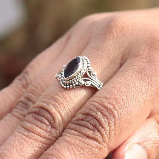 925 Sterling Silver Garnet Ring for Women | Authentic Silver Jewelry | Handcrafted Elegant Gift