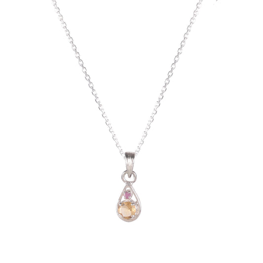 Fusionari 925 Sterling Silver Citrine Pendant Necklace for Women with 18" Chain | Handmade Minimalist Jewelry | Elegant Sparkling Design | Size 2.1x0.8 cm |