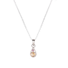 Fusionari 925 Sterling Silver Citrine Pendant Necklace for Women with 18" Chain | Handmade Minimalist Jewelry | Elegant Sparkling Design | Size 2.1x0.8 cm |