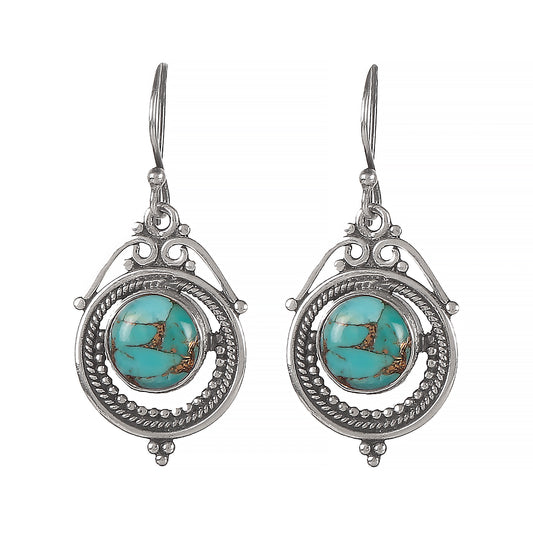 Fusionari 925 Sterling Silver Turquoise Earrings for Women | Handcrafted Blue Gemstone Jewelry | Classic and Stylish Design | Size 4.2x1.1 cm
