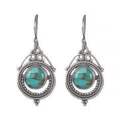 Fusionari 925 Sterling Silver Turquoise Earrings for Women | Handcrafted Blue Gemstone Jewelry | Classic and Stylish Design | Size 4.2x1.1 cm