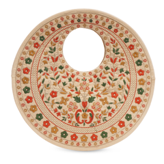 Beige Suede Floral Embroidered Round Handbag, Hand Purse, Clutches with Thread Work for Women & Girls