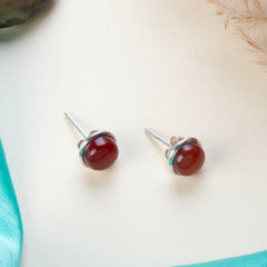 925 Sterling Silver Carnelian Eartops for Women |  Gemstone Stud Earrings | Handmade Daily Wear Silver Jewelry