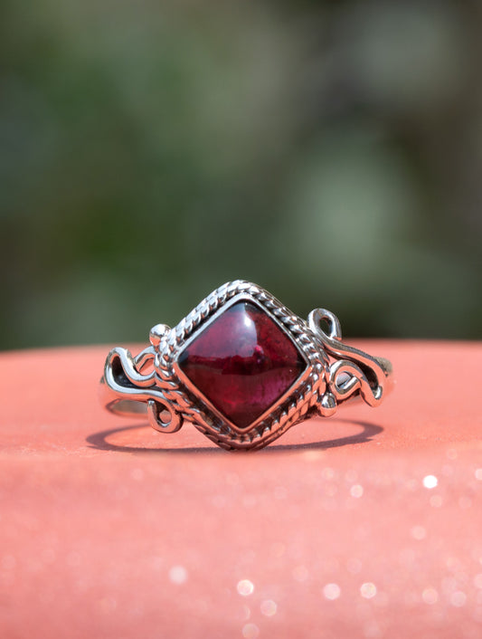 925 Sterling Silver Garnet Ring for Women Handmade Gemstone Ring Adjustable Statement Jewelry Birthday Gift