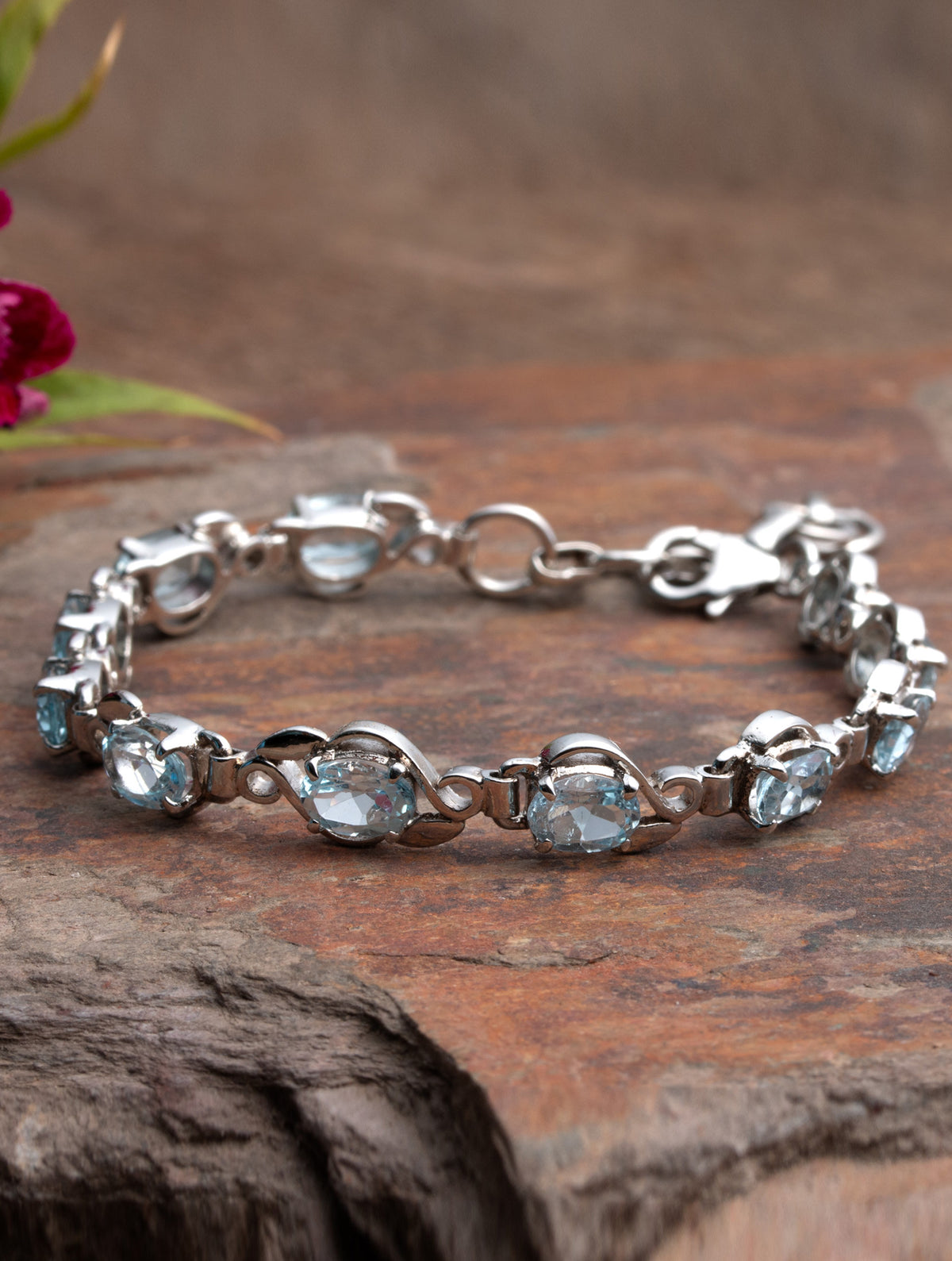 925 Sterling Silver Blue Topaz Bracelet for Women Handmade Gemstone Bracelet Elegant Jewelry Gift for Her