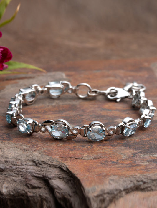 925 Sterling Silver Blue Topaz Bracelet for Women Handmade Gemstone Bracelet Elegant Jewelry Gift for Her