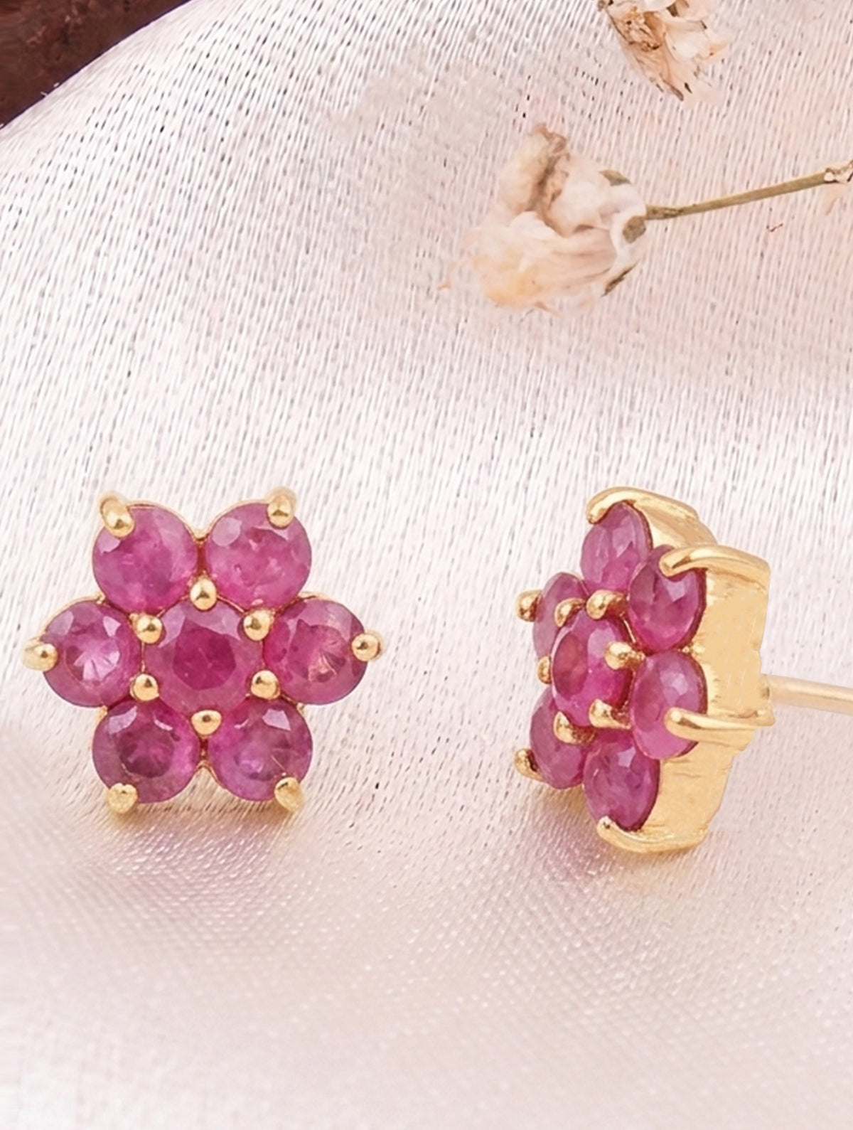 925 Sterling Silver Gold Plated Ruby Stud Earrings for Women | Gemstone Stud Eartop | Handmade Jewelry | Elegant Daily Wear Gift