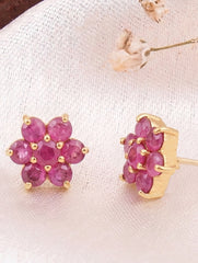 925 Sterling Silver Gold Plated Ruby Stud Earrings for Women | Gemstone Stud Eartop | Handmade Jewelry | Elegant Daily Wear Gift