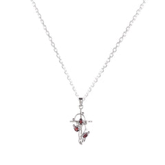 Fusionari 925 Sterling Silver Garnet Pendant Necklace for Women with 18" Chain | Handmade Minimalist Jewelry | Elegant Sparkling Design | Size 4.5x2.3 cm |