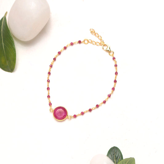 925 Sterling Silver Ruby Gold Plated Bracelet for Women Handmade Gemstone Bracelet Elegant Silver Jewelry Gift for Her