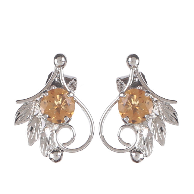 Fusionari 925 Sterling Silver Earrings with Citrine | Handmade Minimalist Jewelry | Elegant Timeless Design | Size 1.9x1.3 cm | One Pair