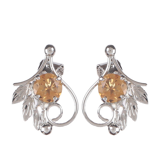 Fusionari 925 Sterling Silver Earrings with Citrine | Handmade Minimalist Jewelry | Elegant Timeless Design | Size 1.9x1.3 cm | One Pair