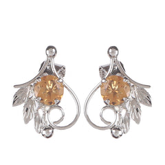 Fusionari 925 Sterling Silver Earrings with Citrine | Handmade Minimalist Jewelry | Elegant Timeless Design | Size 1.9x1.3 cm | One Pair