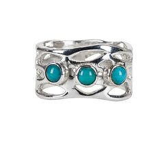 925 Sterling Silver Turquoise Stone Ring for Women | Triple Stone Wide Band Jewelry