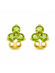 925 Sterling Silver Peridot Gemstone Stud Earrings, Green Round Cluster Design Jewelry