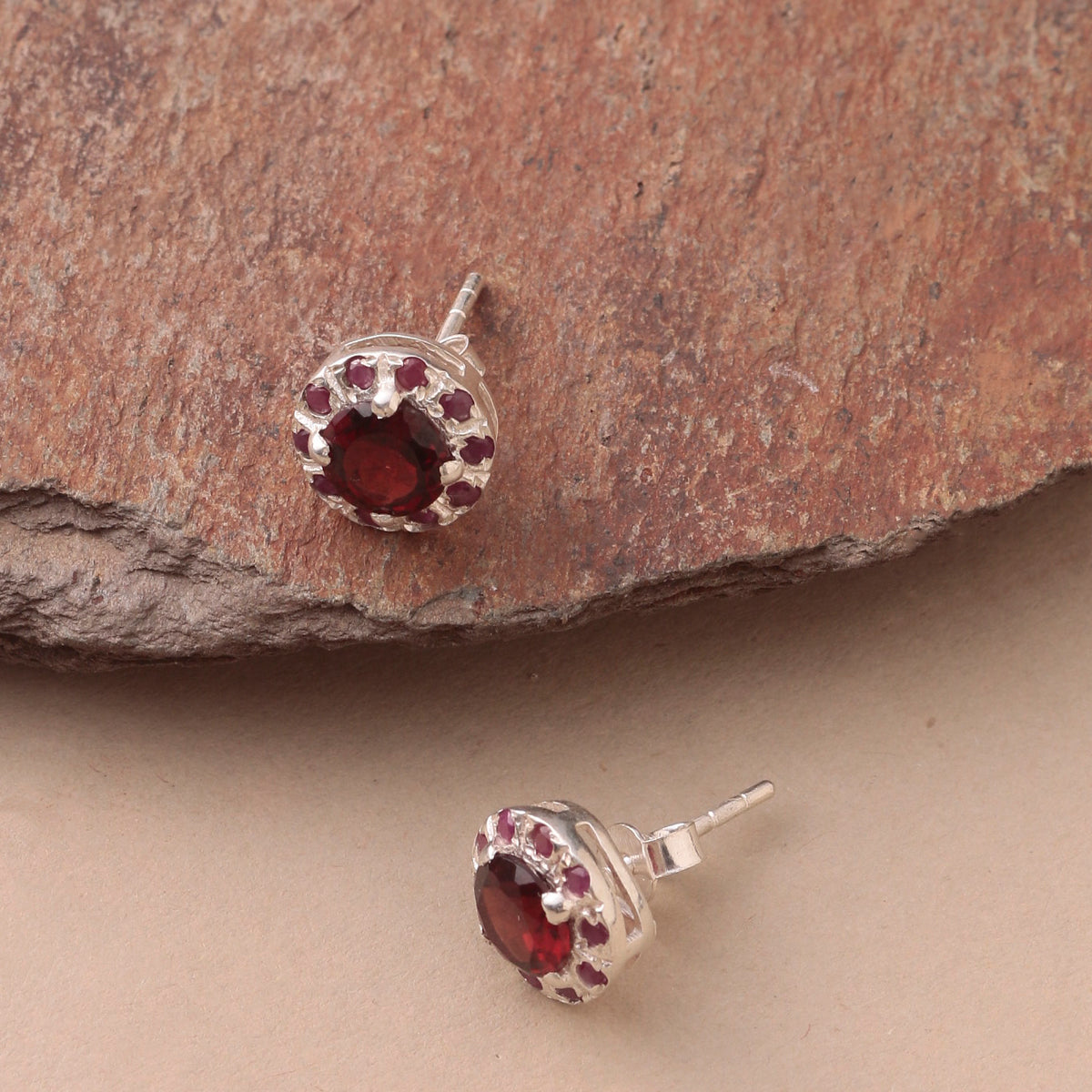 925 Sterling Silver Garnet Eartops for Women | Elegant Gemstone Jewelry | Handcrafted Gift