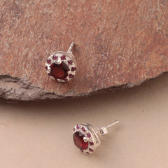 925 Sterling Silver Garnet Eartops for Women | Elegant Gemstone Jewelry | Handcrafted Gift