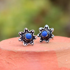 925 Sterling Silver Lapis Eartops for Women | Authentic Silver Jewelry | Handcrafted Elegant Gift
