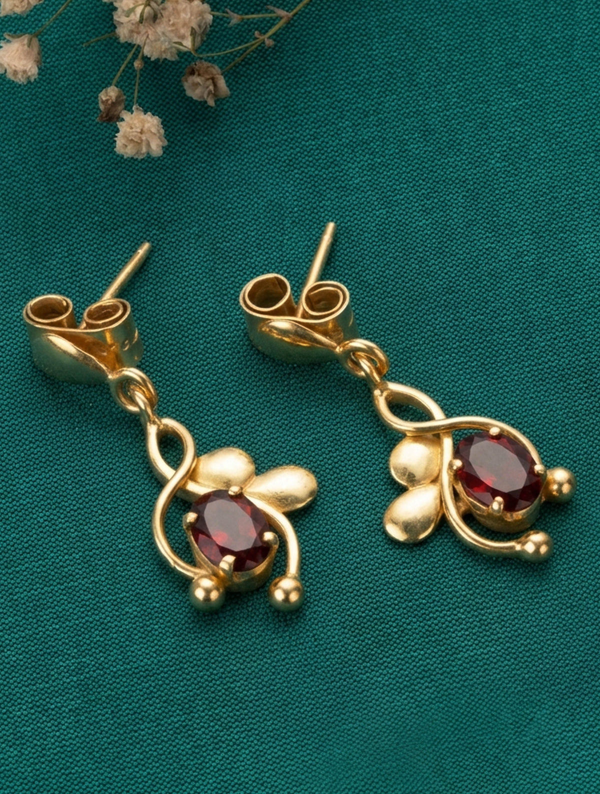 925 Sterling Silver Gold Plated Garnet Earrings for Women | Gemstone Earrings | Handmade Jewelry | Elegant Daily Wear Gift