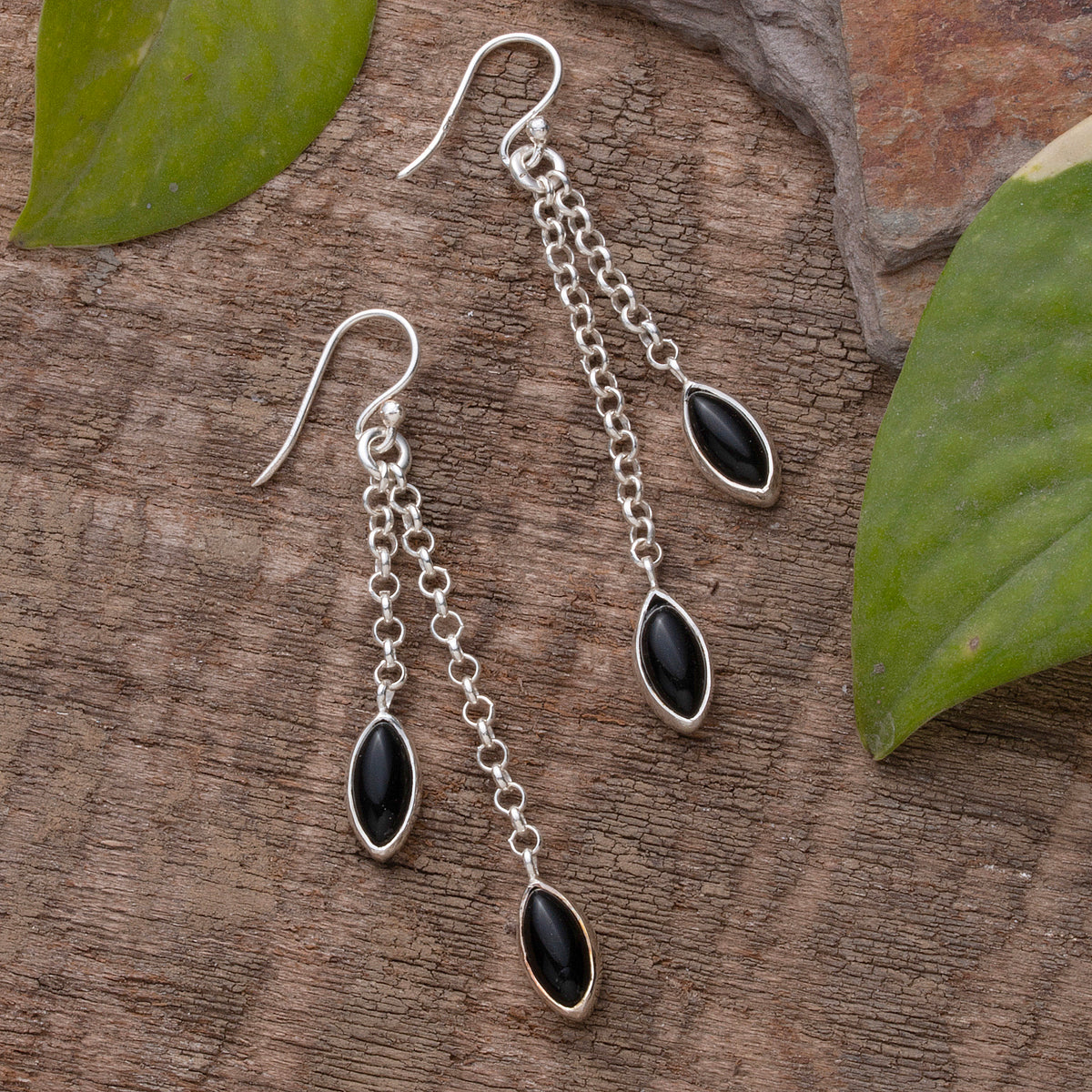Fusionari 925 Sterling Silver Black Onyx Earrings for Women | Bold Statement Gemstone Earrings | Party Wear Jewelry