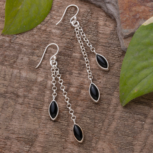 Fusionari 925 Sterling Silver Black Onyx Earrings for Women | Bold Statement Gemstone Earrings | Party Wear Jewelry