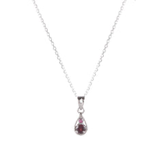 Fusionari 925 Sterling Silver Garnet Pendant Necklace for Women with 18" Chain | Handmade Minimalist Jewelry | Elegant Sparkling Design | Size 2.3x8 cm |