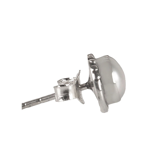 925 silver Eartops with round cultured Pearl in oxidised finish with push closure.
