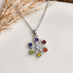 925 Silver Handmade Chakra Round Gemstone Pendant Multicolor Design
