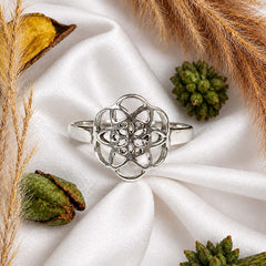 925 Silver Ring Geometric Openwork Lattice Pattern Decorative Band