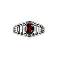 925 Sterling Silver Garnet Gemstone Ring for Women with Deep Red Oval Stone and Decorative Pattern