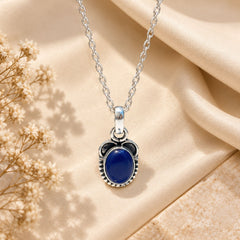 925 Sterling Silver Lapis Oval Pendant Cabochon Cut Blue Gemstone