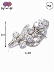 925 Sterling Silver AD Zircon Floral Leaf Brooch Pin for Women and Girls