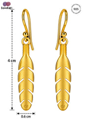 925 Sterling Silver Gold Plated Long Leaf Drop Earrings
