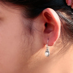 925 silver round cultured pearl handmade carved earrings in bezel setting in oxidised finish with ball earwire