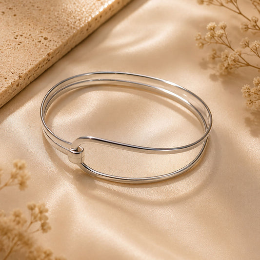 925 Silver Bangle Pull On Handmade Double Band Design with Secure Fitting