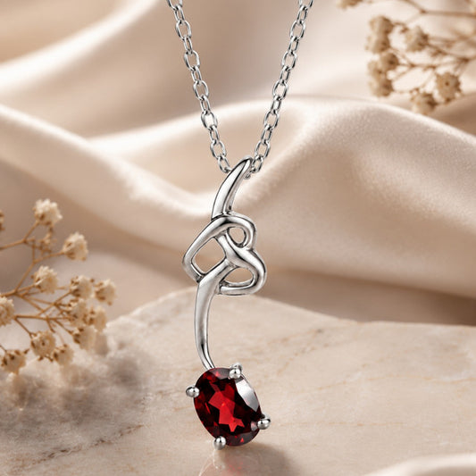 925 Sterling Silver Garnet Stone Scrollwork Pendant for Women