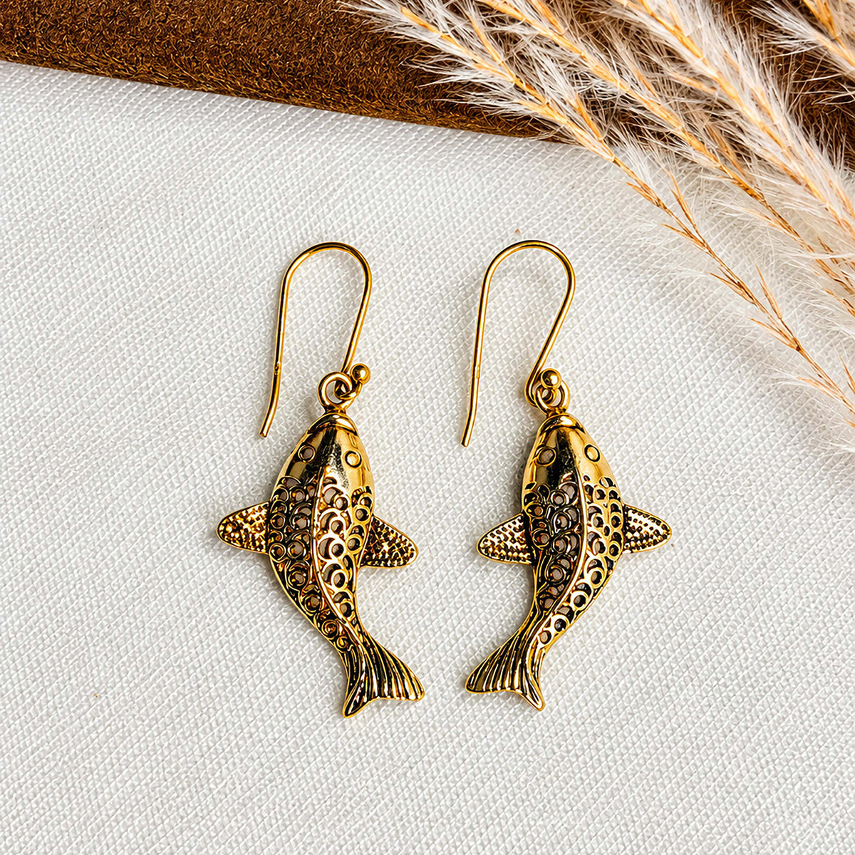 Matsya Shilp - Gold Plated Fish Drop Earrings