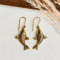 Matsya Shilp - Gold Plated Fish Drop Earrings