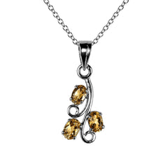 925 Silver Handmade Citrine Oval Gemstone Pendant with Leaf Curve Design