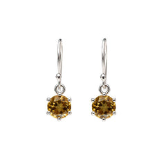 925 Sterling Silver Citrine Gemstone Drop Earrings for Women Round Golden Yellow Stone Jewelry