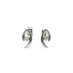 FUSIONARI 925 Sterling Silver AD Zircon Stone Leaf Stud Earrings