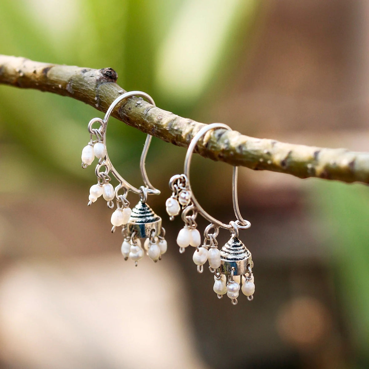 Aamra – Mango Jhumka Pearl Silver Earrings