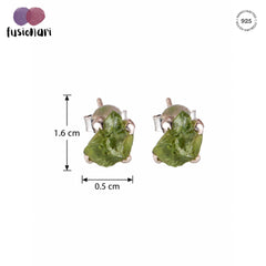 925 Silver Eartops with uncut Peridot Gemstone in prongs setting with push closure