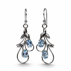 Ira - Blue Topaz Silver Leaf Drop Earrings