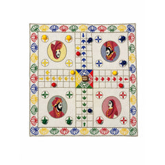 King & Queen Board Game "LUDO" embroidered on cotton fabric with playing dice and wooden coins with a zip pouch