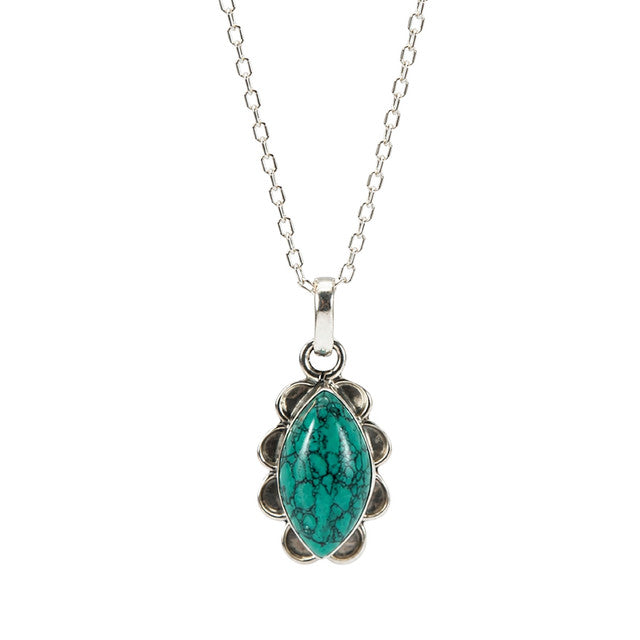 925 Sterling Silver Turquoise Gemstone Floral Design Pendant