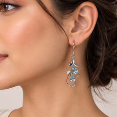Ira - Blue Topaz Silver Leaf Drop Earrings